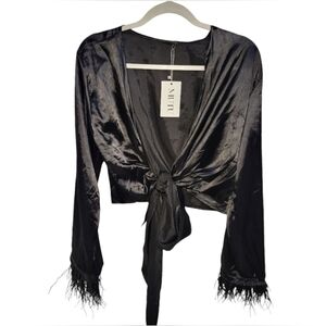 Mutu Ferlayne Feather Embellished Sleeve Crop